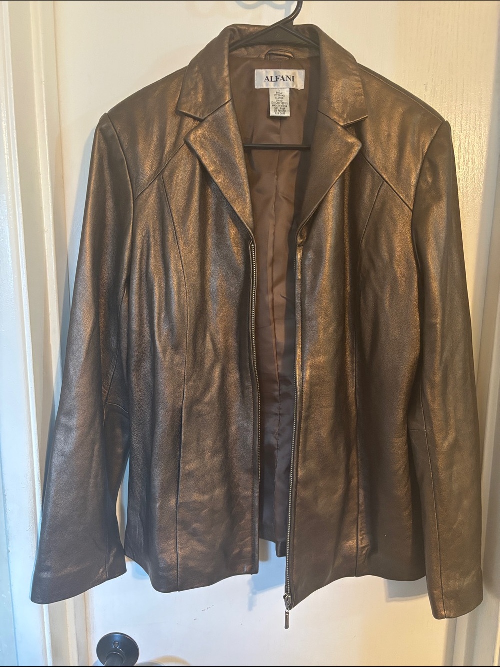 Alfani Women’s Metallic Bronze Leather Zip-Front Jacket